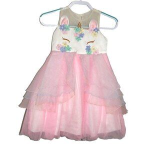 Little girls PRINCESS DRESS pink & off white with flowers size M fits 24" chest